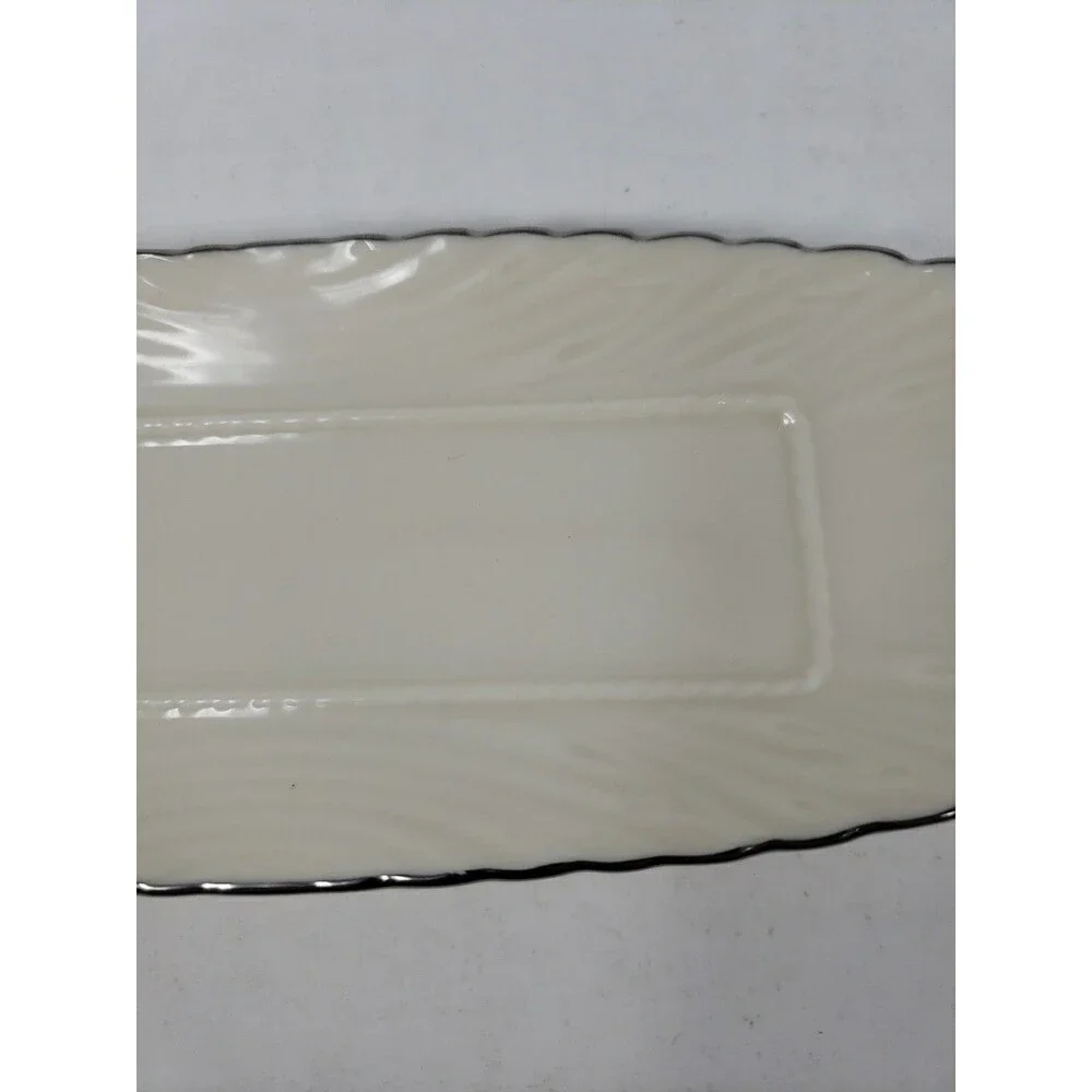 Vintage Lenox Butter Serving Tray Dish Ivory Platinum Trim Color Made in USA 9